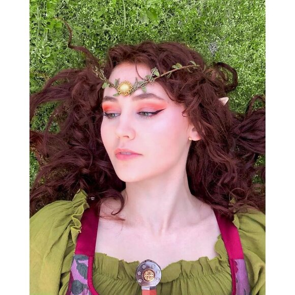 Elf Moon Crown Fairy Flower Headpiece Woodland Circlet for Women Girls